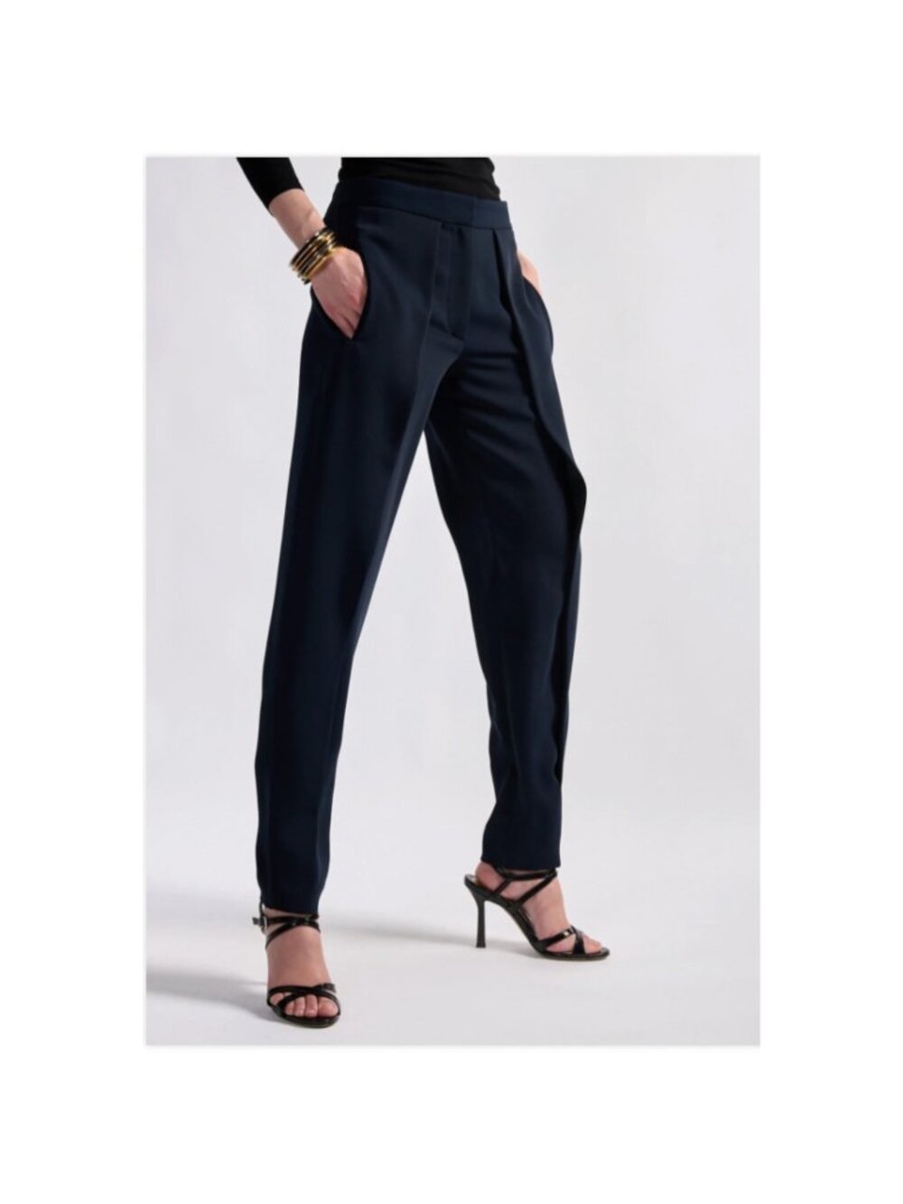 Barbara Bui Crepe Trousers Womens 4 Navy Caddy Pleated Bootleg Full Length New